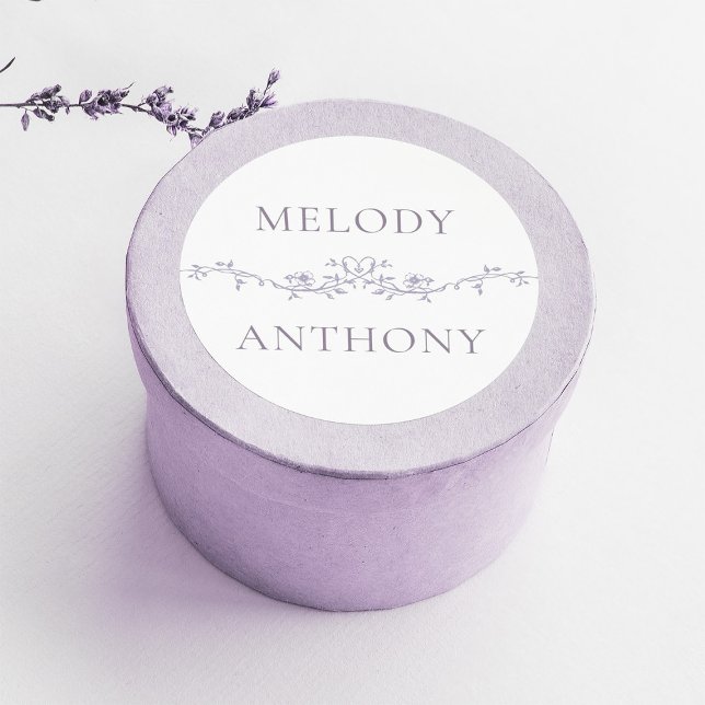 Pegatina Redonda Elegant Lavender Floral Border Monograms (Subido por el creador)