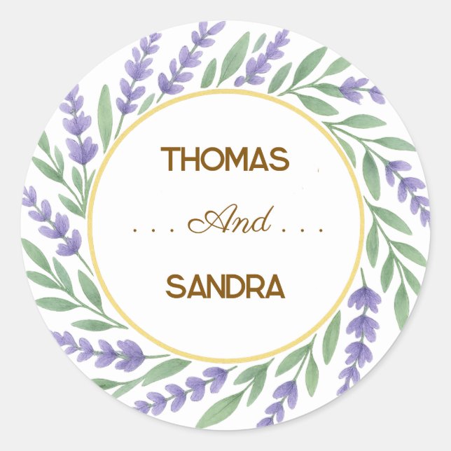 Pegatina Redonda Elegant Lavender Watercolor Wedding Sticker (Anverso)