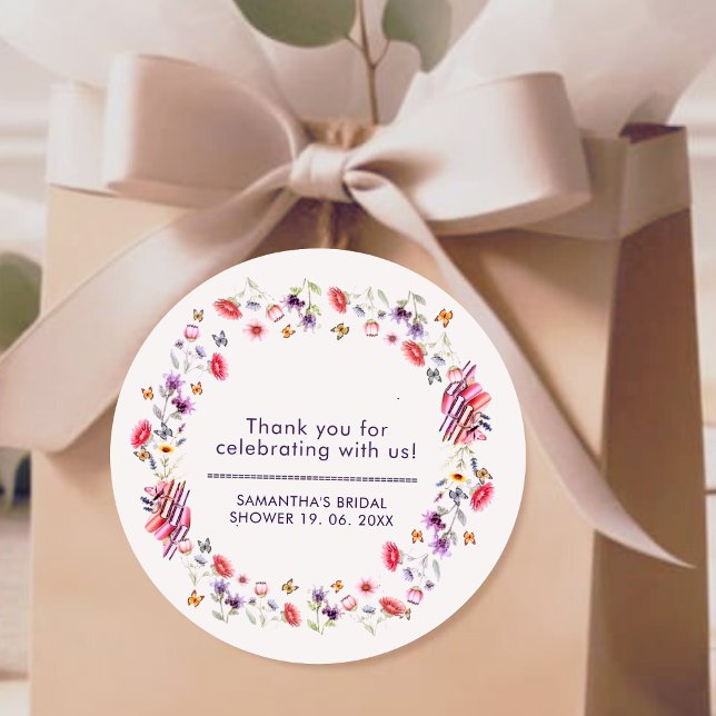Pegatina Redonda Elegant Lavender Wildflower Books Bridal Shower (Subido por el creador)