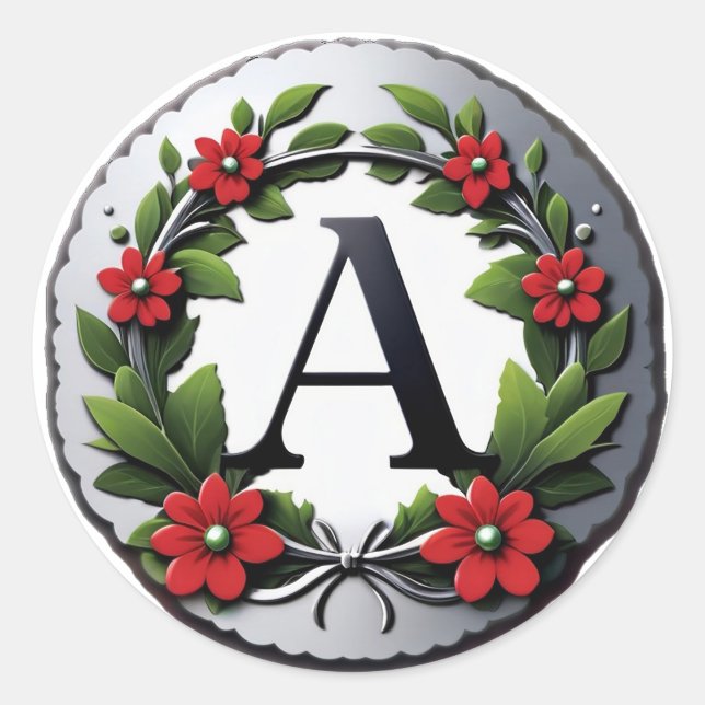Pegatina Redonda Elegant Letter A Monogram (Anverso)
