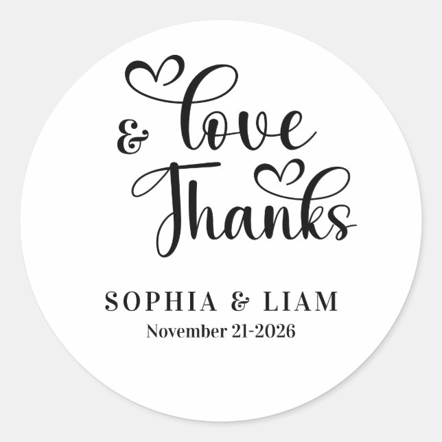 Pegatina Redonda Elegant Love and Thanks Script Wedding (Anverso)