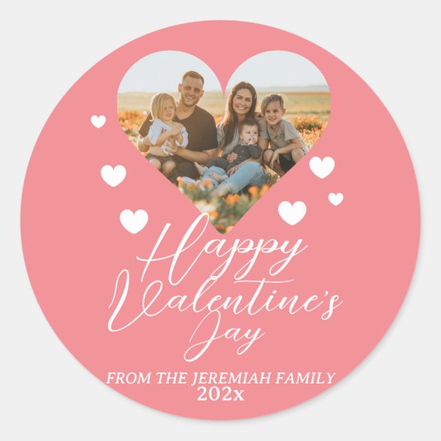 Pegatina Redonda Elegant Love Happy Valentine Day Family Photo (Anverso)