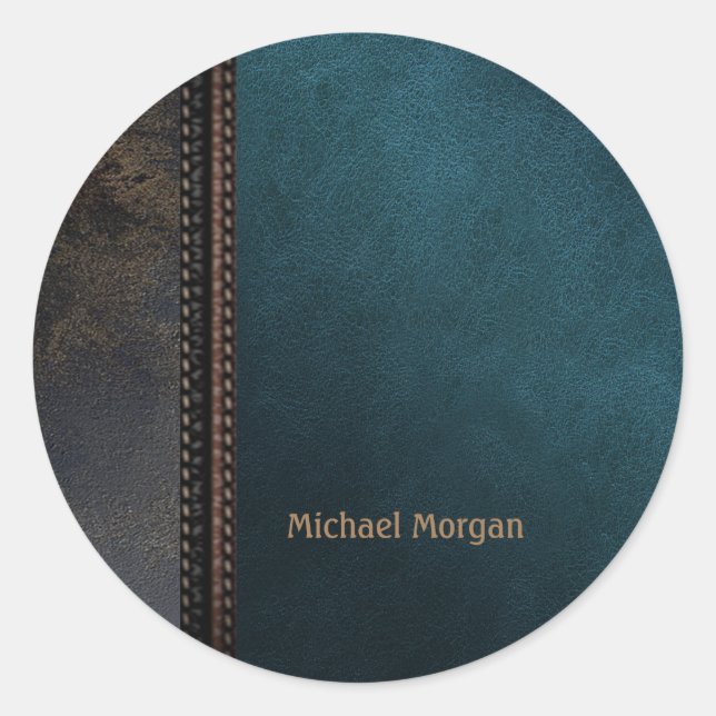 Pegatina Redonda Elegant Luxury Green Brown Leather Look (Anverso)