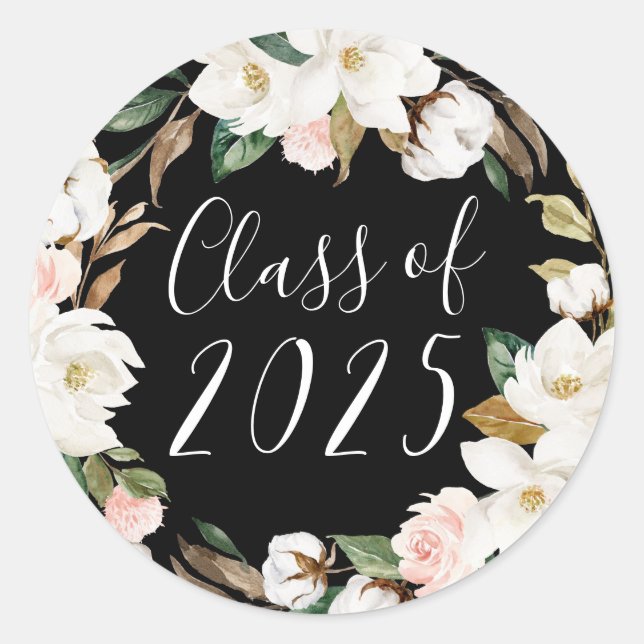 Pegatina Redonda Elegant Magnolias Class of 2023 Graduation (Anverso)
