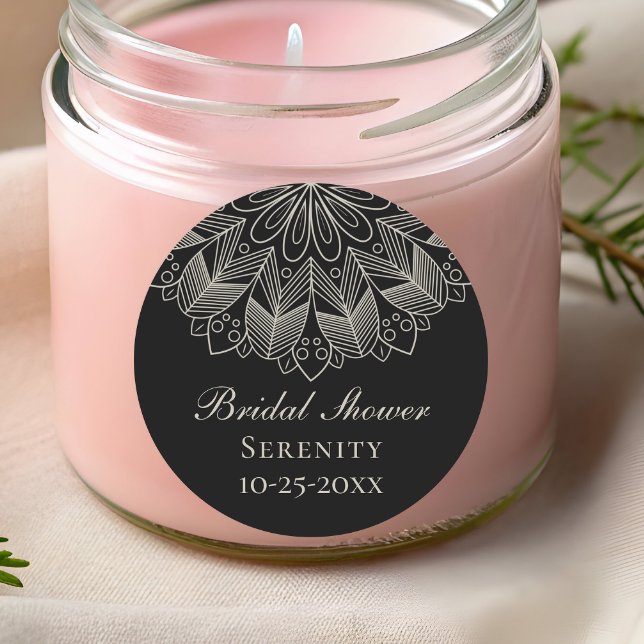 Pegatina Redonda Elegant Mandala Indian Boho Black Bridal Shower (Subido por el creador)