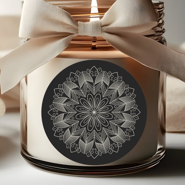 Pegatina Redonda Elegant Mandala Indian Boho Chic Black Wedding (Subido por el creador)