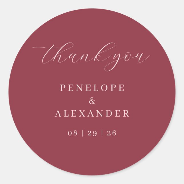 Pegatina Redonda Elegant Maroon Thank You Card (Anverso)