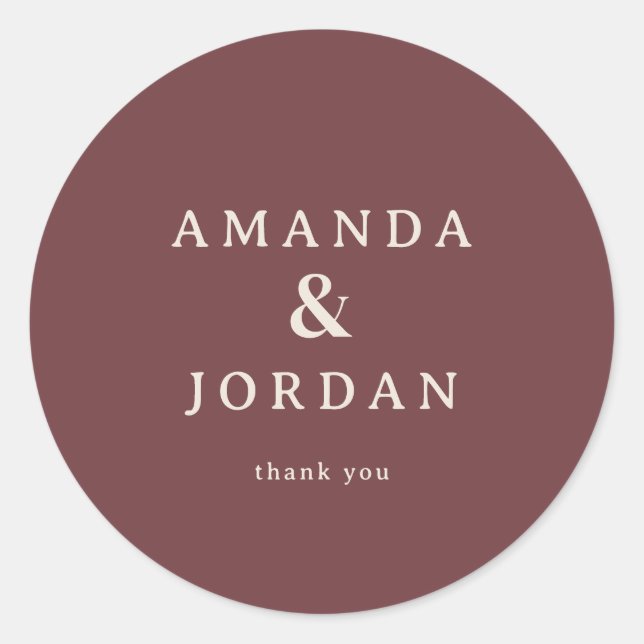 Pegatina Redonda Elegant Maroon Typographic Thank You (Anverso)