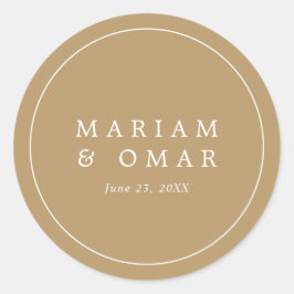 Pegatina Redonda Elegant Minimalist Border Gold Wedding