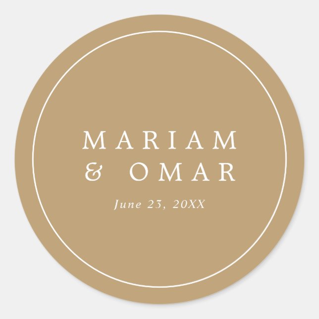 Pegatina Redonda Elegant Minimalist Border Gold Wedding (Anverso)