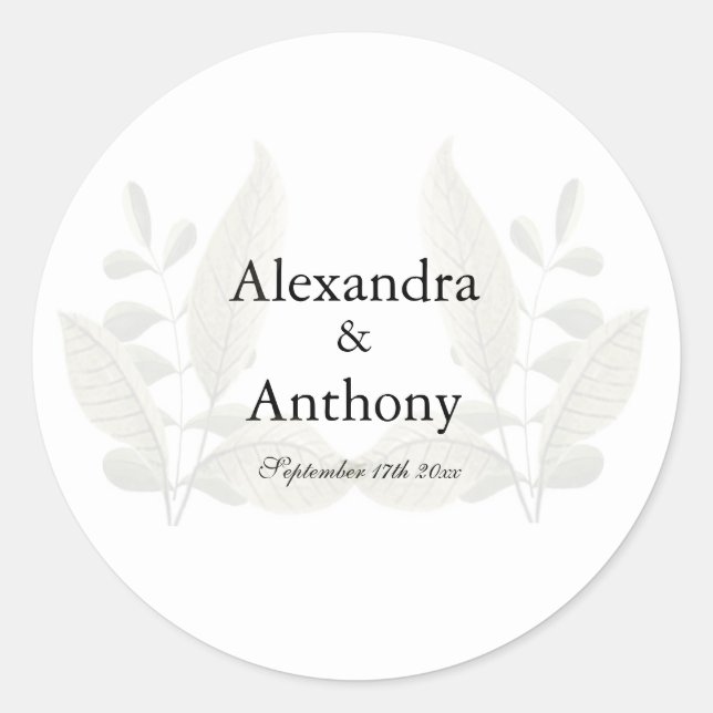 Pegatina Redonda Elegant Minimalist Greenery Wedding  (Anverso)