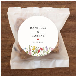 Pegatina Redonda Elegant Minimalist Whimsical Wildflower Wedding