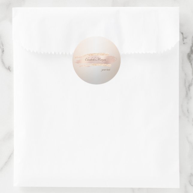 Pegatina Redonda Elegant Modern,Chic Rose Gold Brush Stroke (Bolso)