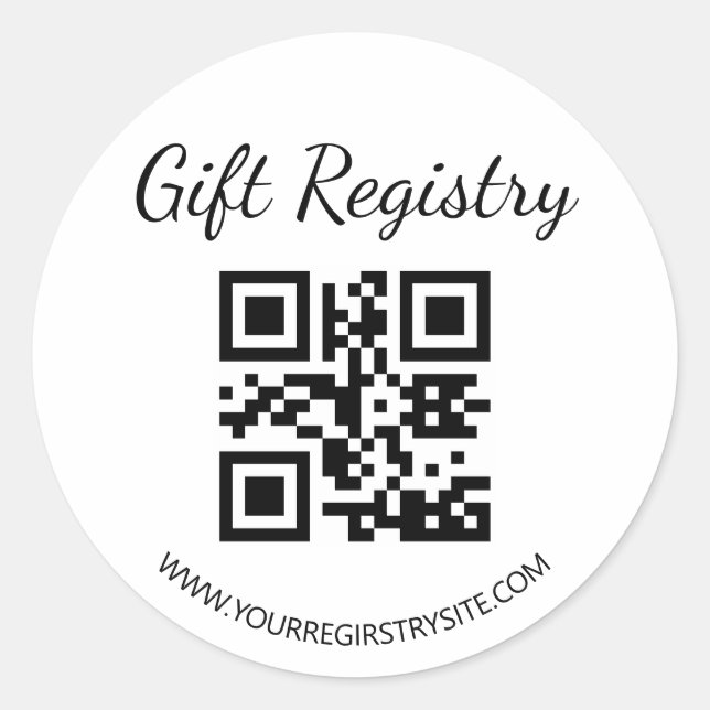Pegatina Redonda elegant modern gift registry qr code baby shower (Anverso)