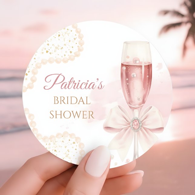 Pegatina Redonda Elegant Modern Pearls & Prosecco Bridal Shower (Subido por el creador)