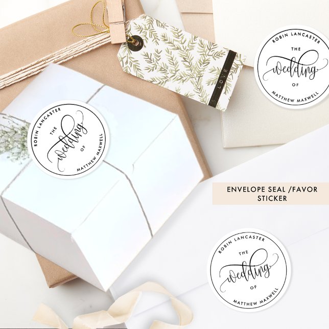 Pegatina Redonda Elegant, Modern Wedding Envelope Seal/Favor (Subido por el creador)