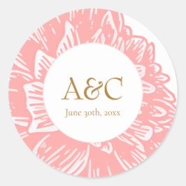 Pegatina Redonda Elegant Monogram Dusty Pink Floral Wedding Sticker