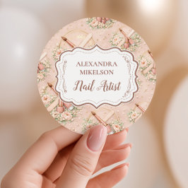 Pegatina Redonda Elegant Nail Salon Floral Business