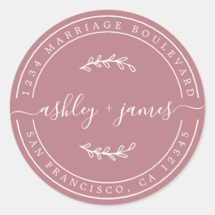 Pegatina Redonda Elegant Names Dusty Rose Wedding Return Address