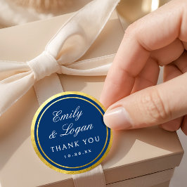 Pegatina Redonda Elegant Navy Blue Gold Border Wedding
