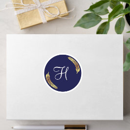 Pegatina Redonda Elegant Navy Blue & Gold Monogram (Personalise)