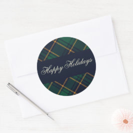 Pegatina Redonda Elegant Navy Green Plaid Holiday