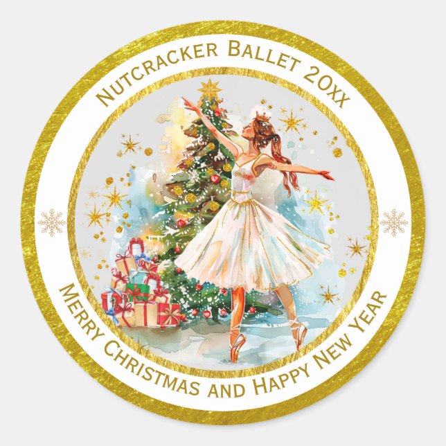 Pegatina Redonda Elegant Nutcracker Merry Christmas and New Year (Anverso)