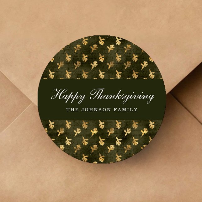 Pegatina Redonda Elegant Oak Leaves Green Thanksgiving (Elegant Oak Leaves Green Thanksgiving Classic Round Sticker)