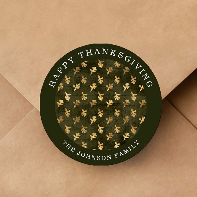 Pegatina Redonda Elegant Oak Leaves Green Thanksgiving (Elegant Oak Leaves Green Thanksgiving Classic Round Sticker)