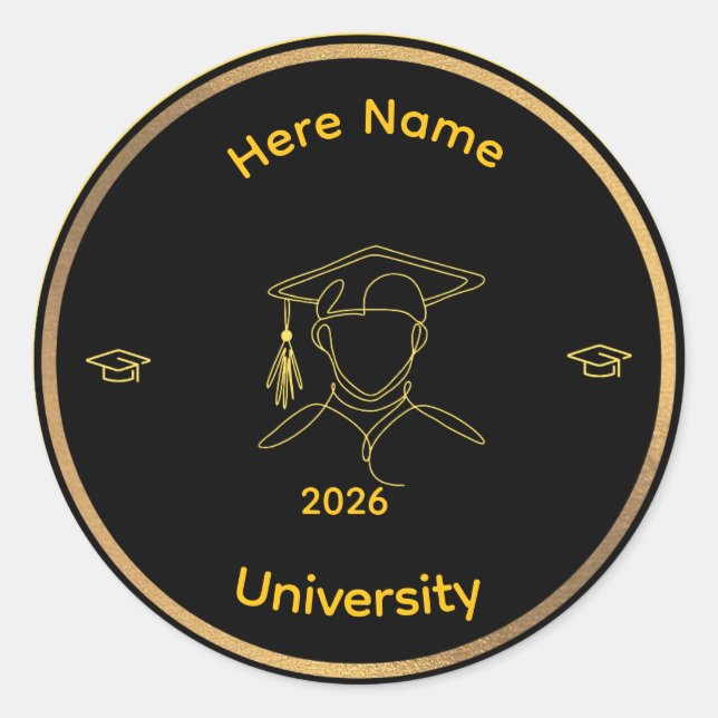 Pegatina Redonda Elegant One Line Art Graduate ,Stiker (Anverso)