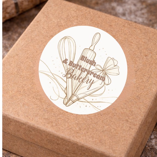 Pegatina Redonda Elegant Pastel Bakery Branding (Subido por el creador)