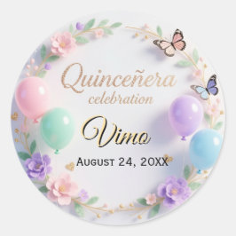 Pegatina Redonda Elegant Pastel Quinceañera Stickers