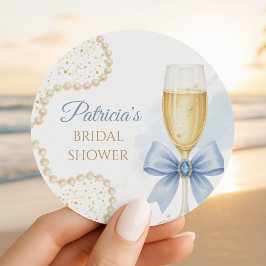 Pegatina Redonda Elegant Pearls & Prosecco Bridal Shower Sticker