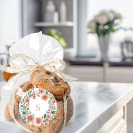 Pegatina Redonda Elegant Personalised Floral Watercolour Monogram  