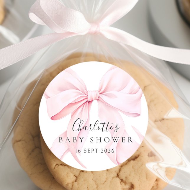 Pegatina Redonda  Elegant Pink Bow Baby Shower (Subido por el creador)