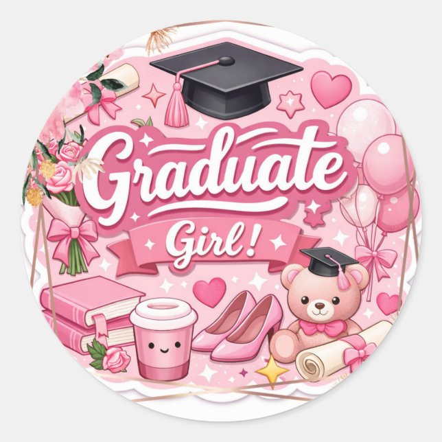 Pegatina Redonda Elegant Pink Floral Graduation Party envelop seal (Anverso)