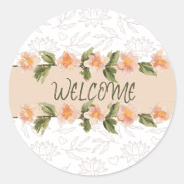 Pegatina Redonda Elegant Pink Floral Watercolor Welcome Napkins