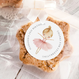 Pegatina Redonda Elegant Pink Girl Ballerina Birthday Party