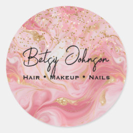Pegatina Redonda Elegant Pink Gold Glitter Marbled Business Sticker