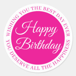 Pegatina Redonda Elegant Pink “Happy Birthday” Sticker