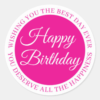 Pegatina Redonda Elegant Pink “Happy Birthday” Sticker