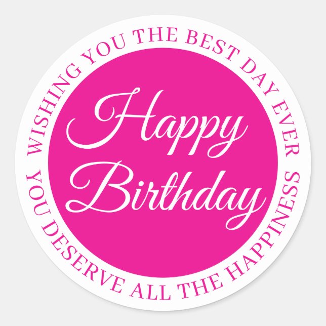 Pegatina Redonda Elegant Pink “Happy Birthday” Sticker (Anverso)