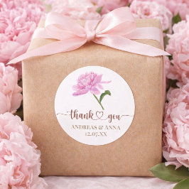 Pegatina Redonda Elegant Pink Peony Wedding Thank You