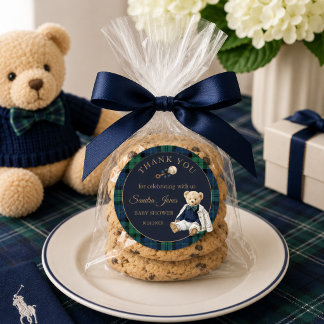 Pegatina Redonda Elegant Preppy Teddy Bear Baby Shower