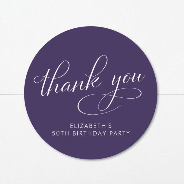 Pegatina Redonda Elegant Purple 50th Birthday Party Thank You (Subido por el creador)