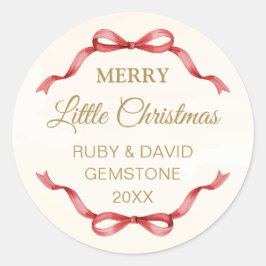 Pegatina Redonda Elegant Red Bow Merry Christmas Round Sticker