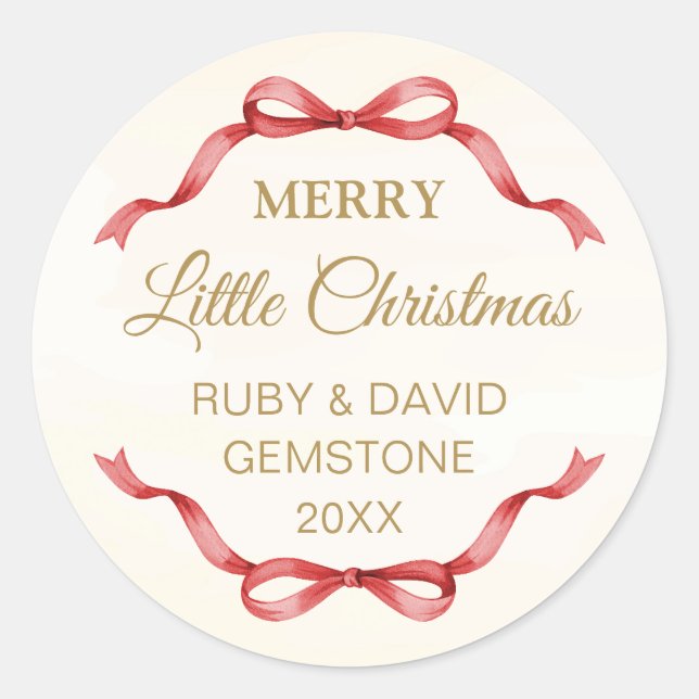 Pegatina Redonda Elegant Red Bow Merry Christmas Round Sticker (Anverso)