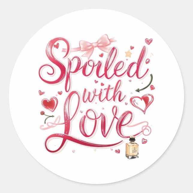 Pegatina Redonda Elegant Red Script with Champagne (Anverso)