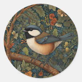 Pegatina Redonda Elegant Retro Art Nouveau woodland bird