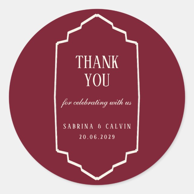 Pegatina Redonda Elegant Retro Checkered Burgundy Wedding (Anverso)